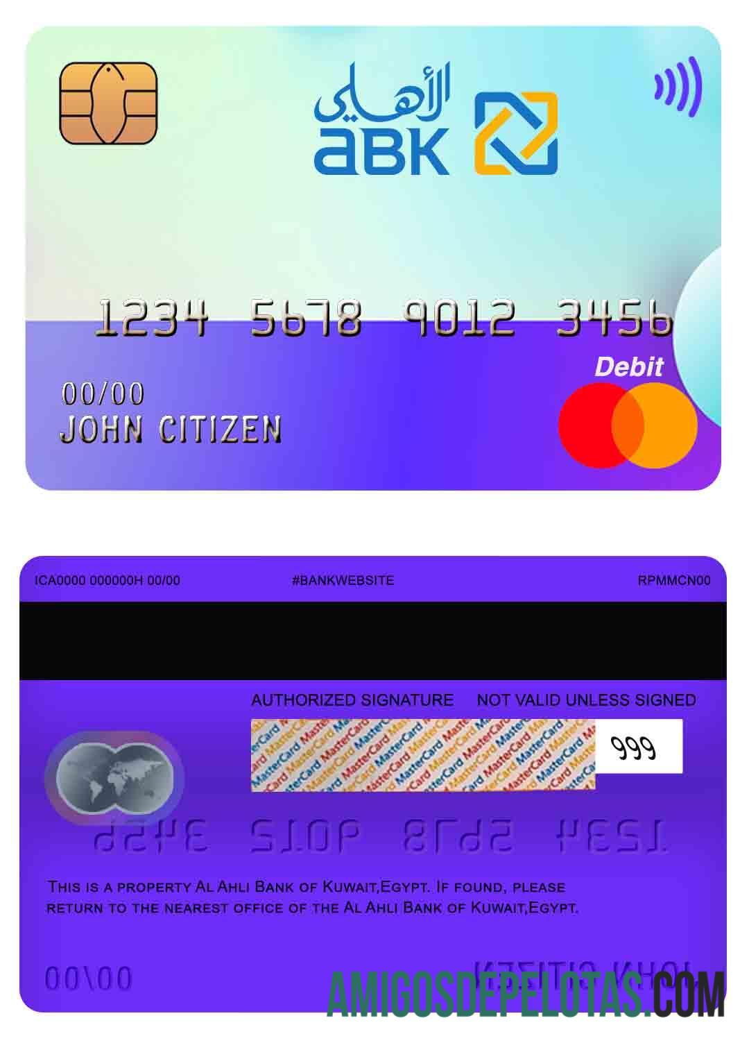Egito Al Ahli Bank Of Kuwait Mastercard modelo